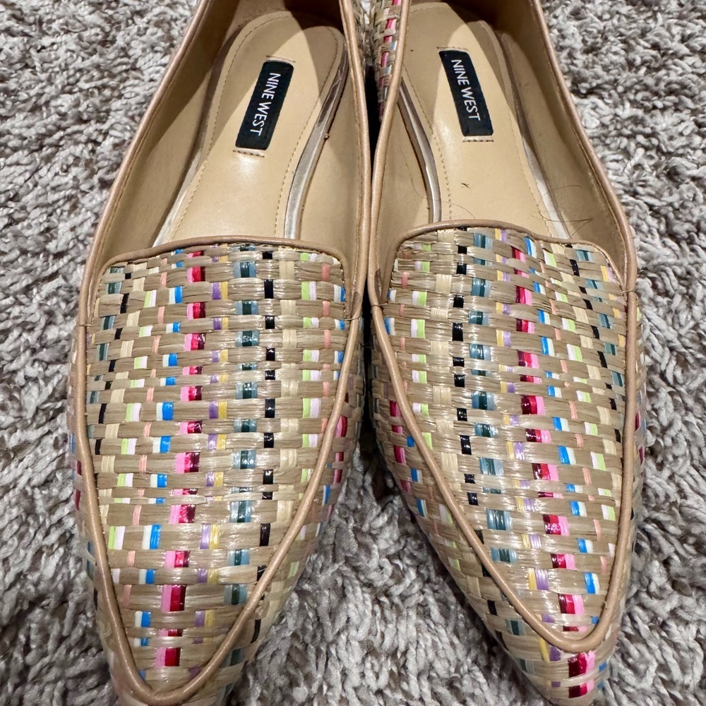 Nine West Beige Woven Flats with Multicolor Accents